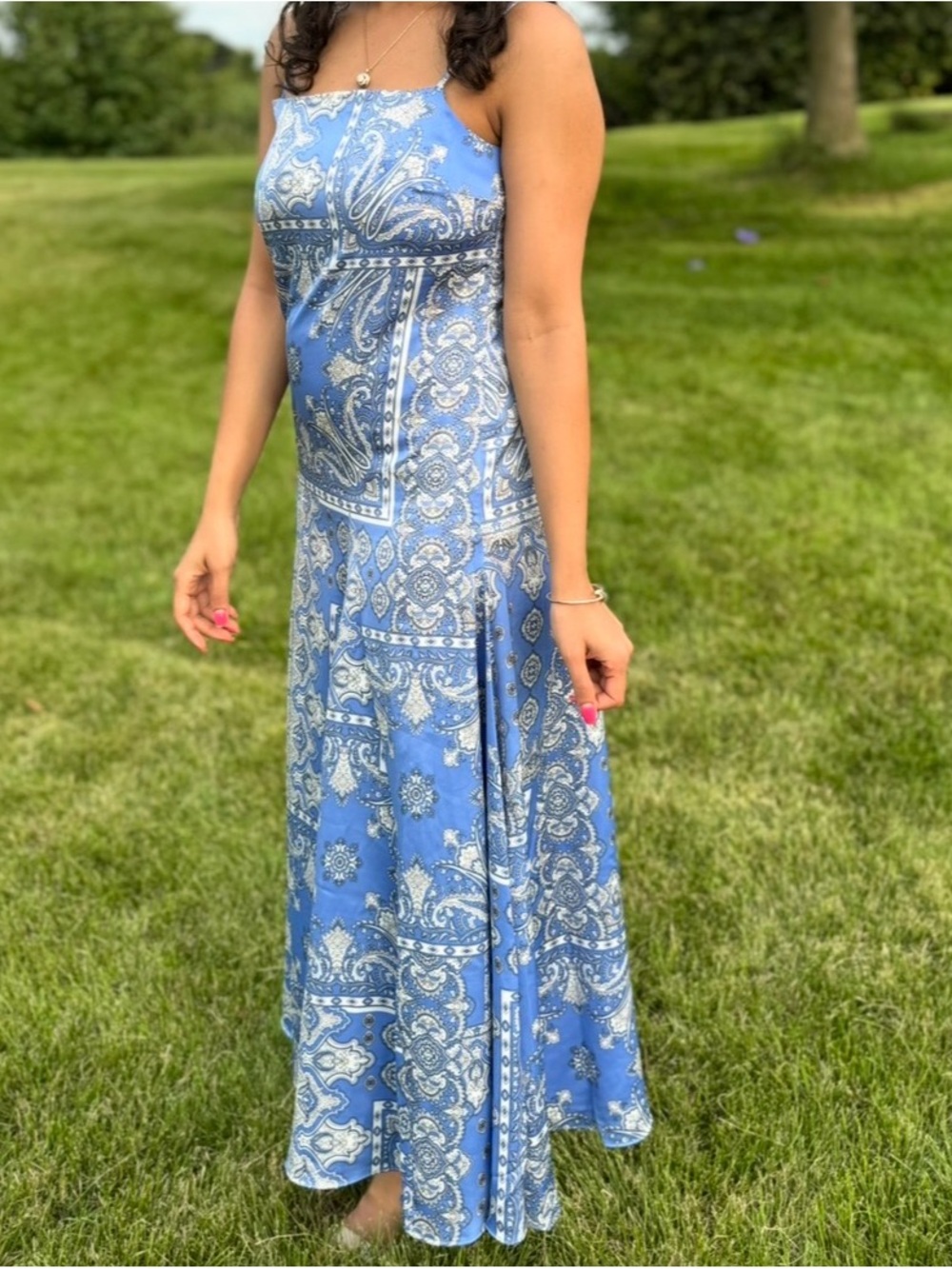 Blue Paisley Print Midi Skirt